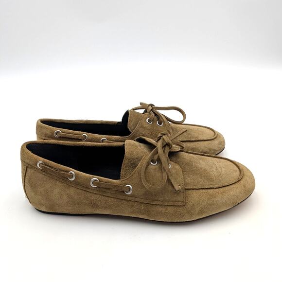 Vince Marin Round Toe Boat Loafer Women's Olivewood Suede Size US7M EU37 - Picture 3 of 14